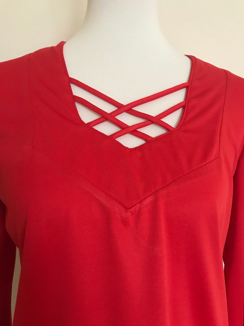 Vintage cadmium red criss cross blouse