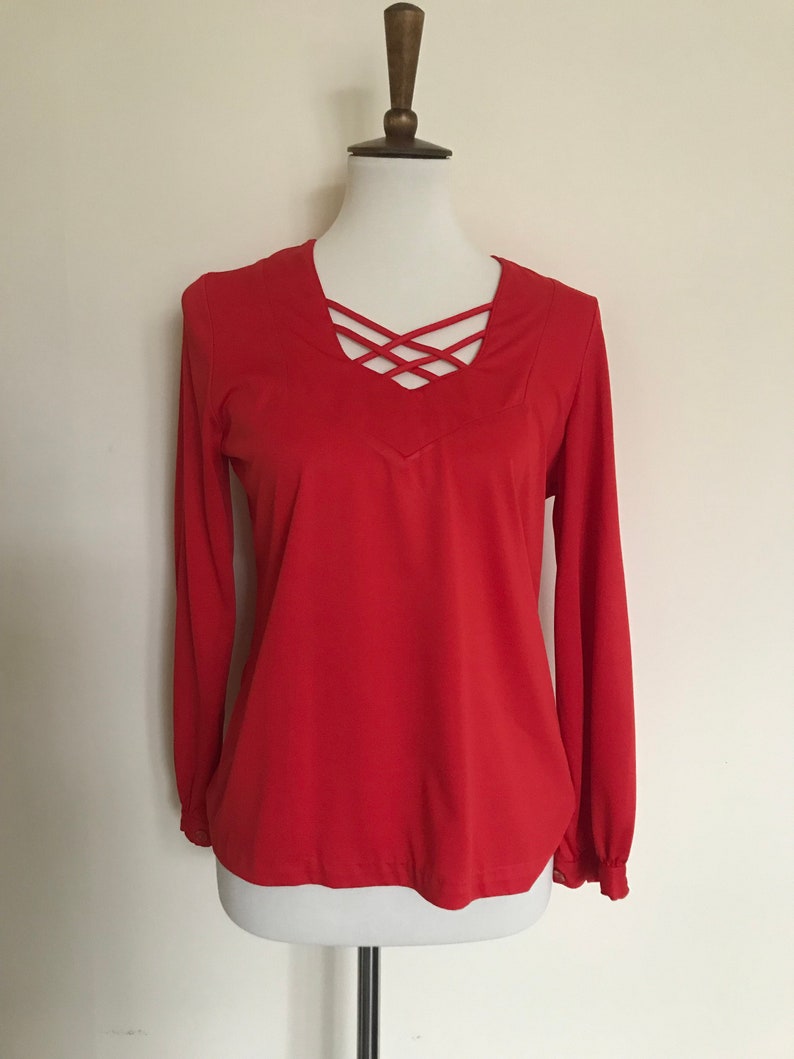 Vintage cadmium red criss cross blouse
