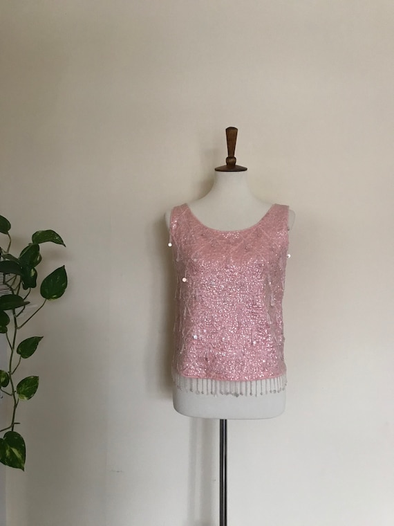 Cotton candy pink sequined top