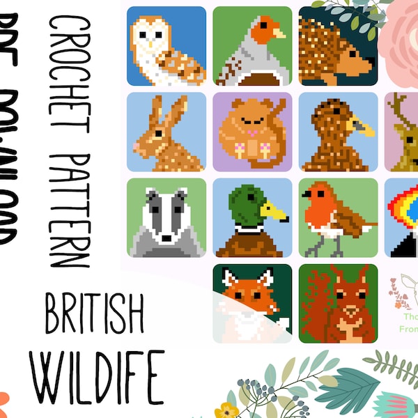 British Wildlife Blanket Crochet Pattern - GRAPHS and WRITTEN Pattern