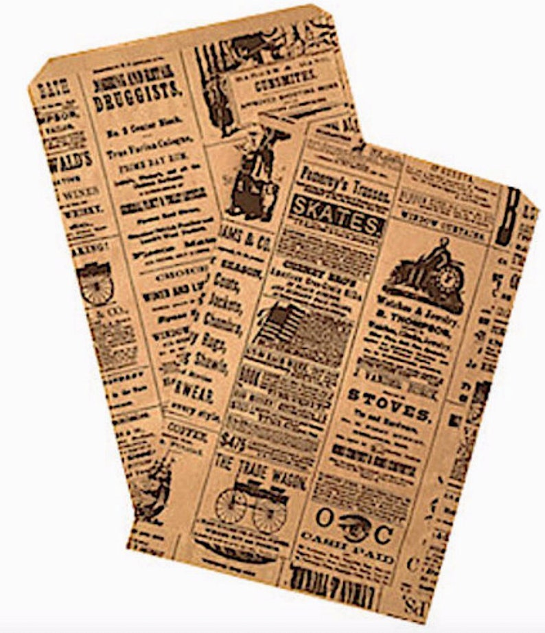Newsprint Paper Kraft Bags, Vintage Style Newsprint Favor Craft