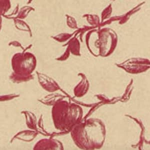 Apple Toile Gift Wrap Tissue Paper- Red on Kraft Printed- 10 Patterned Sheets Large 20 "x 30"