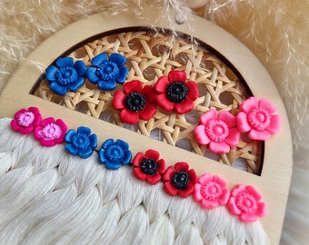 Colourful handmade poppy flower stud earrings | Floral design | Polymer clay earrings | Special gift for women