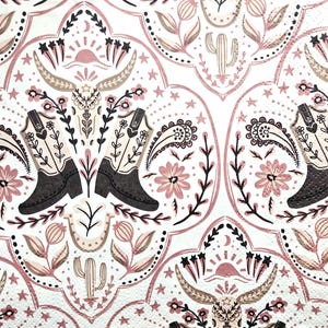 Set di 3 unità di tovaglioli di carta per decoupage / artigianato di carta / tema western colore beige pastello stivali floreali A127