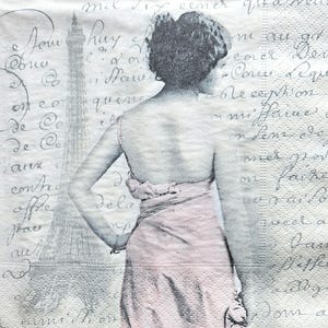 2 pezzi di tovaglioli di carta per decoupage / artigianato con carta velina / grigio rosa foto donna parigina iscrizione vintage sagen design V024