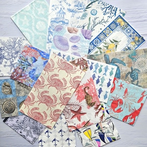 Guardanapos de papel para decoupage sortidos: concha marinha, tartaruga marinha e lagosta (16 peças, 33 x 40 cm)