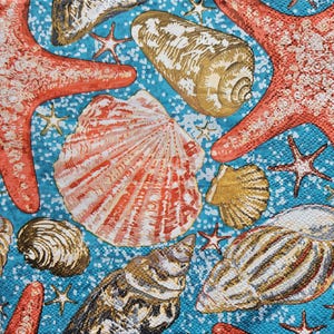 Conjunto de 3 unidades de guardanapos de papel para arte de decoupage | Artesanato em papel | Coral Sea Shells Stars | Decoupage marinha F009