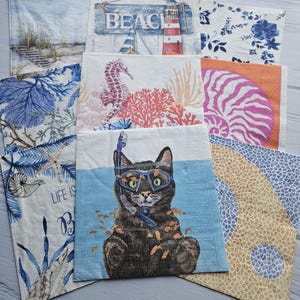 Set of 9 mixed different Paper Napkins for Decoupage Art Crafts | Sea side Shell  Beach Cat Blue flowers Seahorse  MIX916