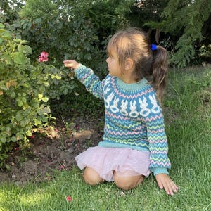 Knitting Pattern: Kids Easter Sweater Conejos Step-by-step PDF + video tutorials (IN SPANISH)