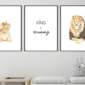 Exquisite Lion King Cub Nursery Prints | Royal Safari Baby Boy Decor | Fine Art, Archival Quality, Hand-drawn | Crown, Jungle, Wildlife