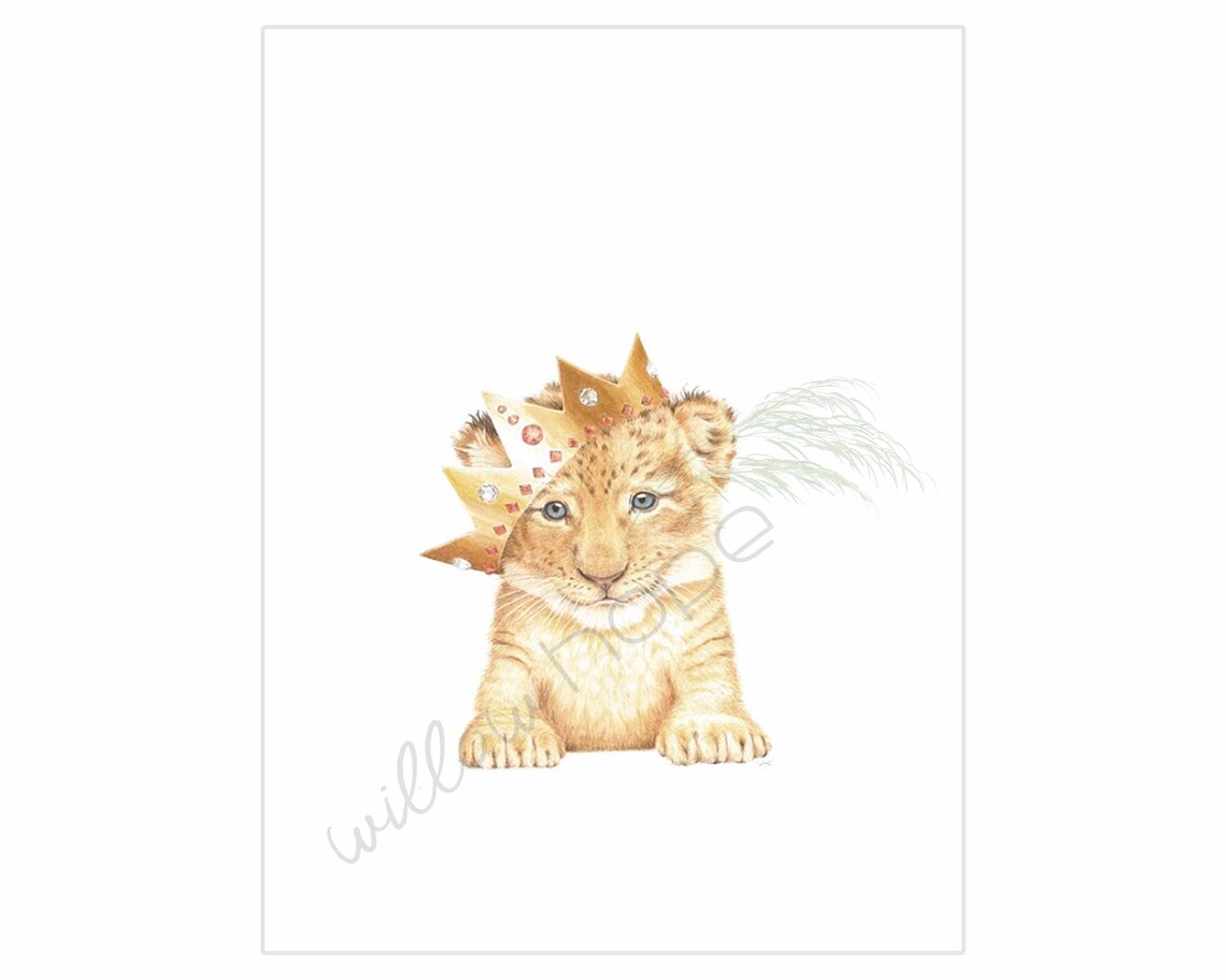 Nursery Fine Art Animal Prints Baby Lion Cub With Crown Etsy