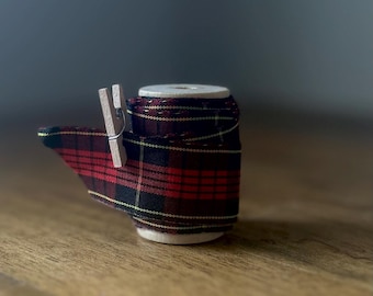 Red, Black, & Gold Plaid Satin Ribbon - 15 ft Spool