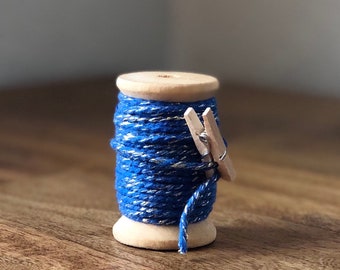 Yarn for Mask,Blue and Silver,Deep Blue and Silver Twine Spool,Twine for Wedding Invites,Silver Twine,Twine for Wreath,Twine for Rosaries