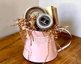 Pink Vintage Pitcher - Small Picture Frame - Bathroom Decor - Gift Set