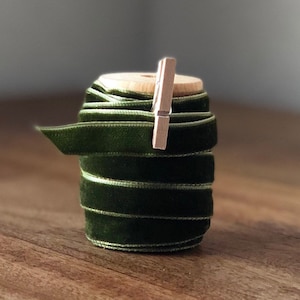 Olive Green Ribbon,Green Velvet Ribbon, Green Velvet, Ribbon Spool, Ribbon for Wreath, Ribbon for Hair, Ribbon for Bows, Deep Olive Green