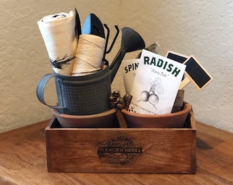 Kit de iniciación para jardín de hierbas rústico: set de regalo para plantar en interiores con macetas, semillas y herramientas / Decoración de cocina estilo granja / Kit de jardinería para principiantes