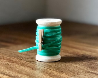 Thin Mint Green Velvet Ribbon, 15 ft Spool