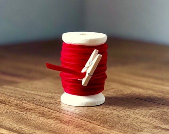 1/8” Thin Red Velvet Ribbon - 15ft (5yds)