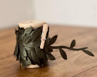 Olive Green Satin Leaf Ribbon - Rustic Woodland Trim, 1" x 15ft