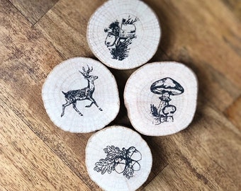Herbst Stempel Set: Stempel Holzscheibe, Hirsch, Pilz