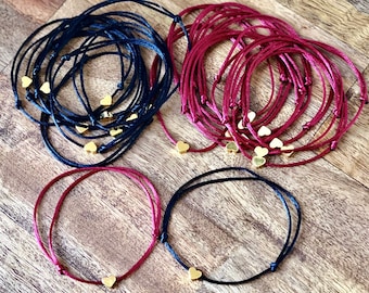 Adjustable Cord Bracelet, Gold Heart Charm, Party Favors