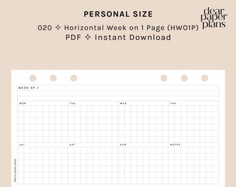 PERSONAL | Horizontal WO1P (Week on 1 Page Insert) | 020 | UNDATED | Mon+Sun Start | Printable Insert, Planner Insert, Digital Insert