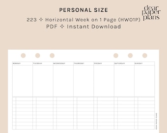 PERSONAL | HWO1P (Horizontal Week on 1 Page) | 223 | UNDATED | Monday + Sunday Start | Printable Insert, Planner Insert, Digital Insert