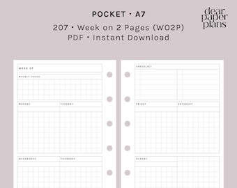 BOLSILLO / Inserto semanal de 2 páginas (WO2P) / 207 / SIN FECHA / Inserto imprimible, inserto de planificador, inserto digital, inserto de plan semanal