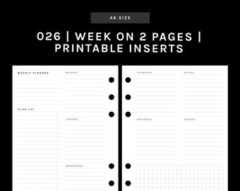 A6 | WO2P (Week on 2 Page Insert) | 026 | Monday + Sunday Start | UNDATED | Printable Insert, Planner Insert, Digital Insert