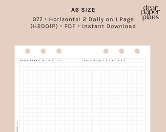 A6 / H2DO1P (inserto horizontal de 2 páginas diarias en 1 página) / 077 / Inicio lunes y domingo / SIN FECHA / Inserción imprimible, inserción de planificador, inserción digital