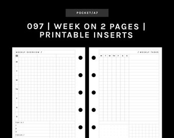 POCKET | WO2P (Week on 2 Pages) Insert | 097 | Monday + Sunday Start | Printable Insert, Planner Insert, Digital Insert