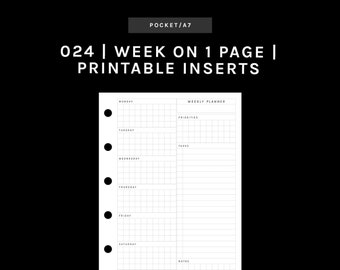 POCKET | WO1P (Week on 1 Page Insert) | UNDATED | Monday + Sunday Start | 024 | Printable Insert, Planner Insert, Digital Insert