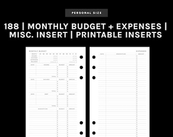 Personal | Monthly Budget + Expenses | 188 | Printable Insert,Planner Insert,Digital Insert,Finance,Debt, Payment, Tracker