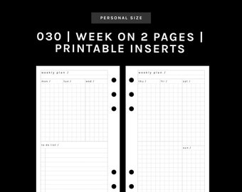 WO2P (Week on 2 Page Insert) | Personal Size | 030 | UNDATED | Monday + Sunday Start | Printable Insert, Planner Insert, Digital Insert