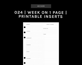 A5 | WO1P (Week on 1 Page Insert) | 024 | UNDATED | Monday + Sunday Start | Printable Insert, Planner Insert, Digital Insert