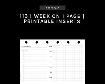 POCKET | WO1P - Week on 1 Page | 113 | Monday + Sunday Start | UNDATED | Printable Insert, Planner Insert, Digital Insert,Weekly Insert