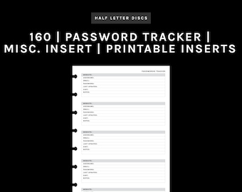 HALF LETTER | Password Tracker Insert | 160 | Printable Insert, Planner Insert, Digital Insert