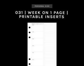 PERSONAL | WO1P (Week on 1 Page Insert) | 031 | UNDATED | Monday + Sunday Start | Printable Insert, Planner Insert, Digital Insert