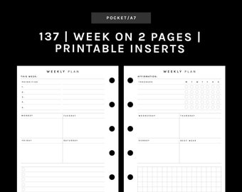 BOLSILLO / WO2P - Semana en 2 páginas / 137 / Inicio lunes + domingo / SIN FECHA / Inserto imprimible, inserto de planificador, inserto digital, inserto de plan semanal