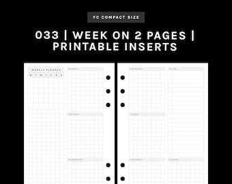 FC COMPACT | WO2P (Week on 2 Page Insert) | 033 | Monday + Sunday Start | UNDATED | Printable Insert, Planner Insert, Digital Insert