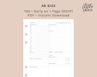 A6 | Daily on 1 Page (DO1P) Insert | 100 | UNDATED | Printable Insert, Planner Insert, Digital Insert