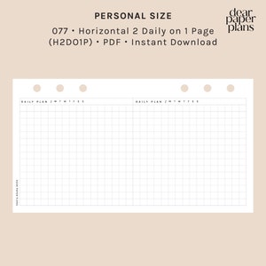May include: A printable planner page with two daily layouts in a horizontal format. The page is divided into two sections, each with a grid of squares for writing. The text "DAILY PLAN" appears at the top of each section, followed by the days of the week: M, T, W, T, F, S, S.