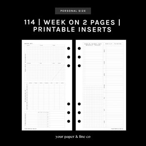 PERSONAL | WO2P - Week on 2 Page | 114 | Monday + Sunday Start | UNDATED | Printable Insert,Planner Insert,Digital Insert,Weekly Insert