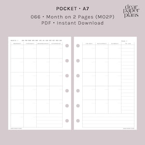 BOLSO | MO2P (mês em inserção de 2 páginas) | 066 | Segunda + Domingo Início | NÃO DATADO | Inserção para impressão, Inserção de planejador, Inserção digital