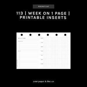 POCKET | WO1P - Week on 1 Page | 113 | Monday + Sunday Start | UNDATED | Printable Insert, Planner Insert, Digital Insert,Weekly Insert