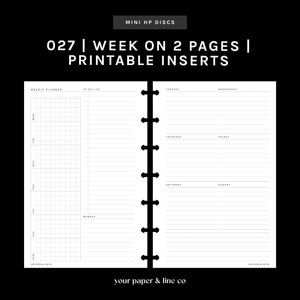 MINI HP | WO2P (Semana em encarte de 2 páginas) | 027 | Início de segunda a domingo | SEM DATA | Encarte para impressão, encarte para planejador, encarte digital