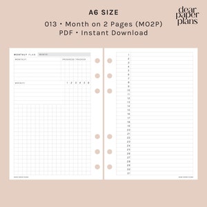 A6 | MO2P (Month on 2 Page Insert) | UNDATED | 013 | Printable Insert, Planner Insert, Digital Insert, Monthly Inserts