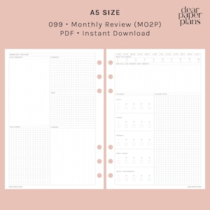 A5 | Monthly Review (Month on 2 Pages/MO2P) Insert | UNDATED | 099 | Printable Insert, Planner Insert, Digital Insert, Monthly Inserts