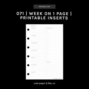 POCKET | WO1P (Week on 1 Page Insert) | 071 | Monday + Sunday Start | UNDATED | Printable Insert, Planner Insert, Digital Insert