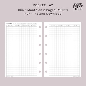 POCKET | MO2P (Month on 2 Page Insert) | 065 | Monday + Sunday Start | UNDATED | Printable Insert, Planner Insert, Digital Insert